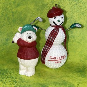 Hallmark Collectable Vintage Golf Ornament Lot of 2 Bear 1991 Snowman 1992